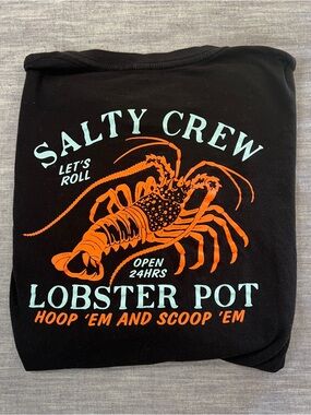 Salty Crew Mens XL Black Bright Orange Lobster Pot Cookout Short Sleeve T Shirt